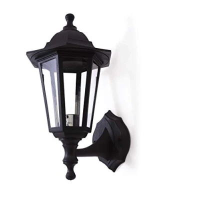 Image of HiSPEC Full Lantern Outdoor Wall Mounted Lights: Twin Packs (Black, No PIR or Photocell: Single Pack)
