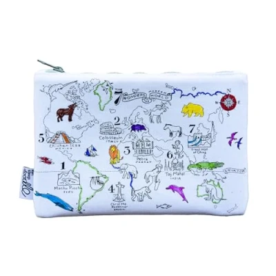 Image of eatsleepdoodle World Map Colouring Pencil Case for Kids w/ 10pk Washable Markers 22x14cm Animal Pouch