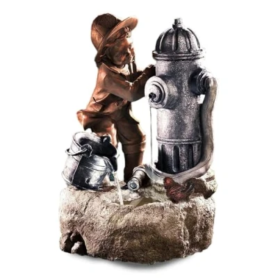 Image of GEEZY Garden Water Feature LED Fountain Indoor/Outdoor Cascading Freestanding Polyresin Statue Lights &amp; Decoration (Fire Hydrant Boy Fountain)