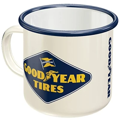 Image of Nostalgic Art Retro Enamel Mug 360ml Goodyear Logo White Gift Idea for Motor Fans Camping Vintage Design