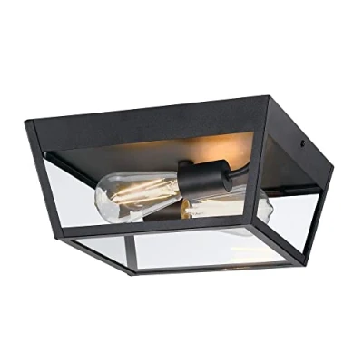 Image of Westinghouse Lighting 6121940 Peterson Modern Two Light Flush Mount Ceiling Fixture, Textured Black Finish, Clear Glass