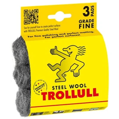 Image of TROLLULL steel Wool Wire Pads, 3 DIY Pads fine 00, gentle cleaning, standard and polishing of wax wood, shining copper, brass stainless