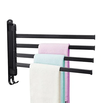 Image of Pcscevcr Swivel Towel Rail, Stainless Steel Wall Mounted Rack Holder with Hooks, Simple Bars, for Kitchen Bathroom Toilet(Black,4 Rail)