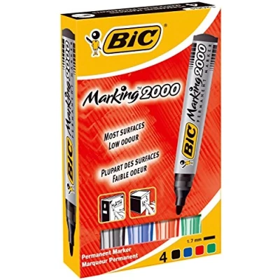 Image of BIC Marking 2000 ECOlutions Permanent Bullet Tip Markers Assorted Colours, Wallet of 4, Black