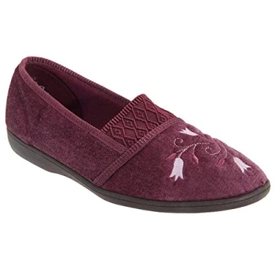 Image of Ladies Heather Velour Gusset Throat Patterned Machine Washable Slipper Inez Size UK 8