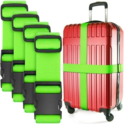 Image of Luggage Straps for Suitcase (Neon Green, 6.5 ft x 2 in, 4 Pack) Strap Suitcases TSA Approved by BlueCosto
