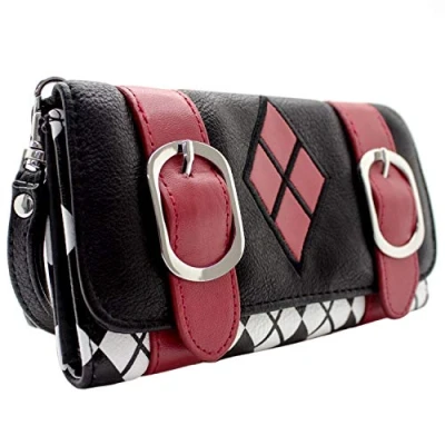 Image of Suicide Squad Joker Harley Quinn Diamond Buckle Purse Tri Fold Coin Pocket &amp; Card Holder, Black