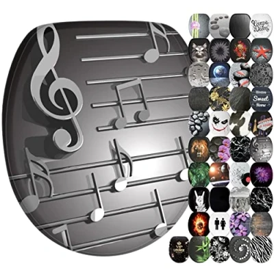 Image of Sanilo Soft Close Toilet Seat, Wide Choice of Black Seats, Stable Hinges, Easy to Mount (Musical Notes)