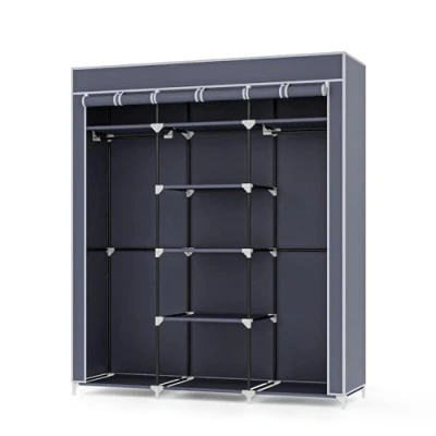 Image of Mondeer Wardrobes for Bedroom, Canvas Wardrobe, Storage Organizer Clothes, Portable Wardrobe with 2 Clothes Rails, 175 x 150 45 cm, Greyblue
