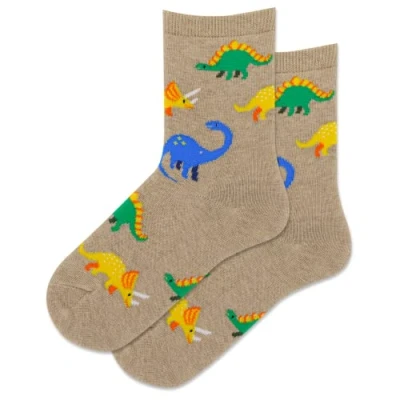 Image of Hot Sox Boys&#039; Animal Series Novelty Casual Crew Socks, Dinosaur Hemp Heather, Small Medium