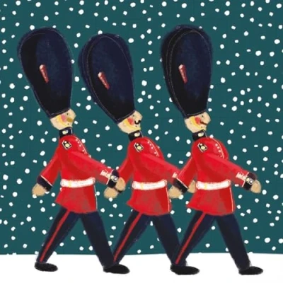 Image of Museums &amp; Galleries Artistic Charity Christmas Cards Marching in the Snow King&#039;s Guard Eco Friendly Recyclable Pack of 8