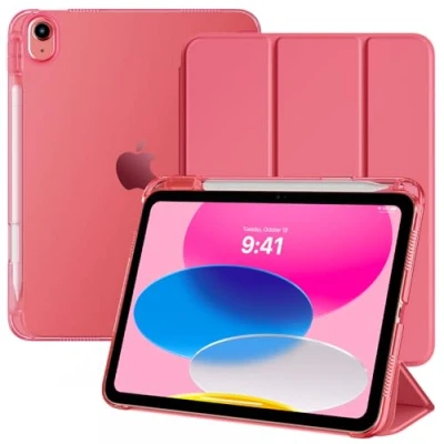 Image of TiMOVO Case for iPad A16 11th Generation 2025 11 Inch/iPad 10th 2022 10.9 Inch with Pencil Holder, Slim Stand Cover Translucent Back, Support Touch ID, Auto Wake/Sleep, Watermelon Pink