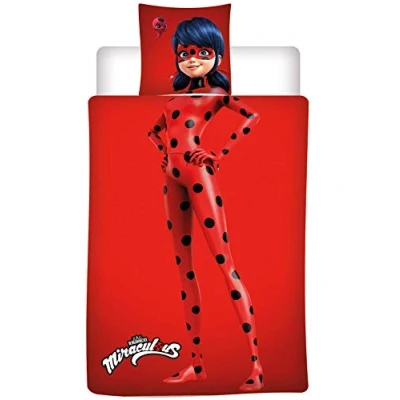 Image of AYMAX S.P.R.L. Ladybug Miraculous Flannel Bedding Set Duvet Cover 140 x 200 cm + Pillowcase 65