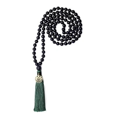 Image of COAI Hand Knotted Tassel Matte Onyx Stone 108 Mala Beads Necklace