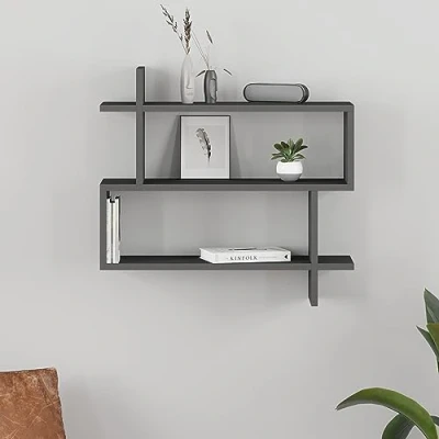 Image of HOCUS PICUS Floating Wall Shelf, Mounted Rectangle Modern Design, Bookshelf Storage Display Unit Decorative Shelves, Bedroom, Living Room, Bathroom &amp; Kitchen, Easy Assembly (Anthracite)