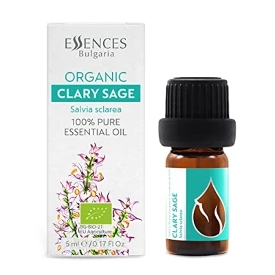 Image of Essences Bulgaria Organic Clary Sage Essential Oil 5ml Salvia sclarea 100% Pure and Natural Undiluted Therapeutic Grade Family Owned Farm Steam Distilled Non GMO Vegan