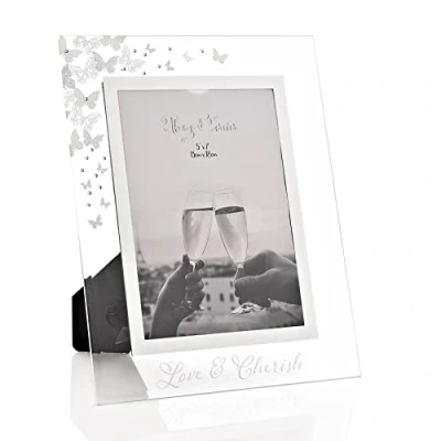 Image of Widdop Love and Cherish Glass Photo Frame with Butterflies Diamantes 5x7