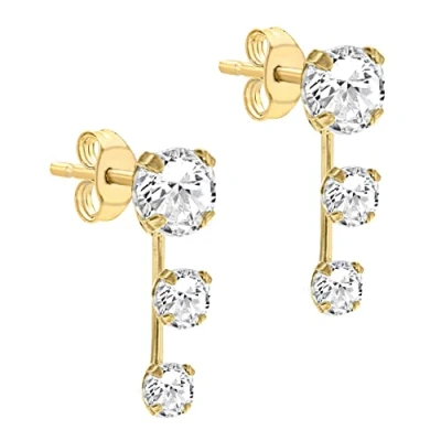 Image of Carissima Gold Women&#039;s 9ct Yellow Triple Cubic Zirconia Graduated Curve Stud Earrings