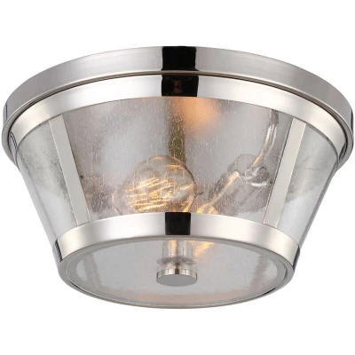 Image of Harrow 2 Light Flush Mount Ceiling Polished Nickel, E27
