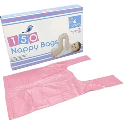Image of Nappy Bags Disposable Baby Sack Easy Tie Handles Diaper Bag Bin Waste Sacks Scented For Home, Travel, Pets (150 Pack)