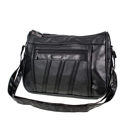 Image of Ladies Genuine Real Leather Bag Designer Organiser Handbag Shoulder AR (Black)