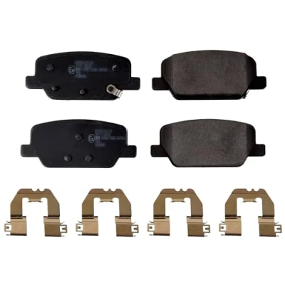 Image of 58302S1A30, 58302S1A50 Brake pad set BLUE PRINT ADBP420029 Rear Axle with acoustic wear warning retaining spring holder HYUNDAI: SANTA FE 3