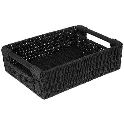 Image of Woodluv Storage Baskets, Boxes Hamper Basket, Baskets for Shelves, Black, Large