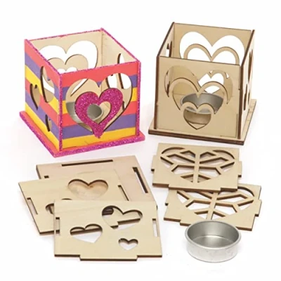 Image of Baker Ross AX817 Heart Tealight Kits Pack of 3, Ready to Paint Wooden Crafts For Kids Decorate and Display