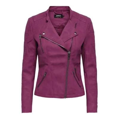 Image of ONLY Women&#039;s Onlava Faux Leather Biker OTW Noos Jacket, Cerise, 6