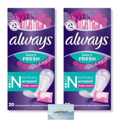 Image of Stay Fresh All Day: Daily Singles Normal Wrapped Pantyliners Bundle Scented, Comfort &amp; Protection 40 Panty Liners Total (2 Packs x 20) Alway