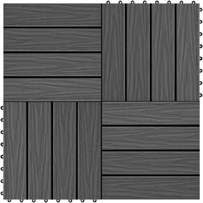 Image of vidaXL 11 pcs Decking Tiles Deep Embossed WPC 30x30 cm 1 sqm Black
