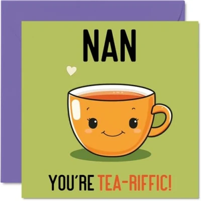 Image of Birthday Cards for Nan Tea riffic Funny Happy Card from Grandson Granddaughter, Nanny Gifts, 145mm x Joke Greeting Women Her
