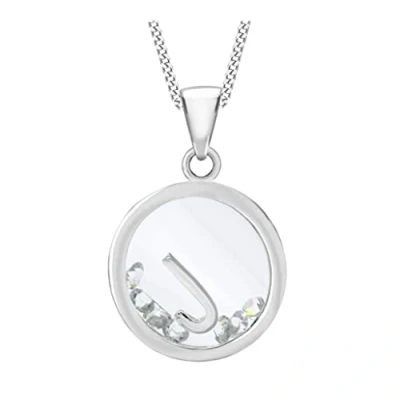 Image of Tuscany Silver Women&#039;s Sterling Floating Cubic Zirconia J Round Pendant on Curb Chain of Length 46 cm/18 Inch