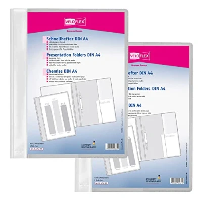 Image of VELOFLEX Veloform A474109 File Folder, Pack of 2, DIN A4, White, PVC, Crystal Clear Front Cover, Suitable for Document Wallets