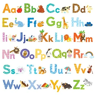 Image of DECOWALL DS8 1608S Colorful Animal Alphabet ABC Kids Wall Stickers Peel and Stick Decals Removable Nursery Bedroom Living Room Art Murals