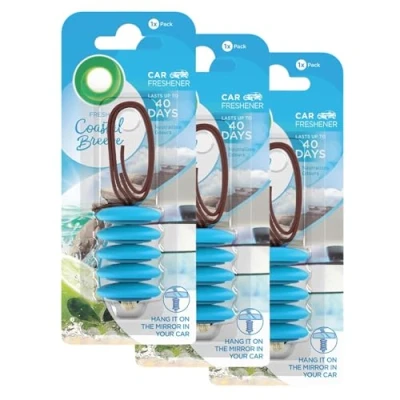 Image of 3 X Car Air Freshener Coastal Breeze Scent, Up to 40 Days of Odour Elimination, Compact Vent Clip for any Vehicle, Long Lasting Fragrance.