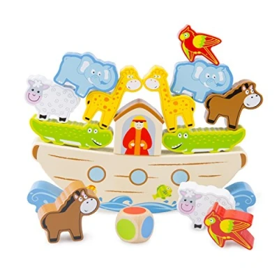 Image of New Classic Toys 10548 Game Noahs Ark Educational Wooden for 2 Year Old Boy and Girl Toddlers Learn to Balance, Multi Color