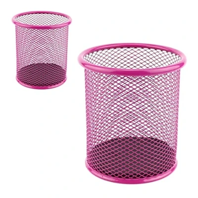 Image of LEVIATAN Pack of 2 Metal Pen Holders Round Wire Mesh Multifunctional Cup for Ballpoint Diameter 91 mm Pink