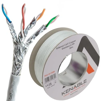 Image of kenable External SHIELDED CAT7 Outdoor Use COPPER Ethernet Cable S/FTP Reel (White, 50m)