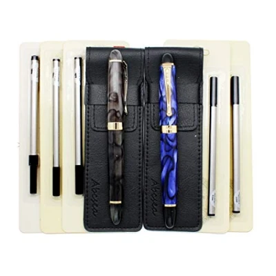 Image of Abcsea 2 pieces Jinhao 450 rollerball fine point black pens medium, fineliner (blue and green flower), with 5 0.5 mm standard pen refills