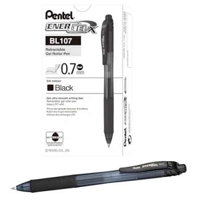 Image of Pentel EnerGel X Retractable Pen, 0.7 mm Tip Black, Pack of 12