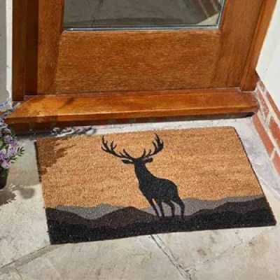 Image of Garden Mile® 75 x 45cm STAG DEER Scottish Highlands Non Slip Doormat Entry Hallway Natural Coir Indoor Outdoor Welcome Door Mat Monarch Decoir Easy Clean