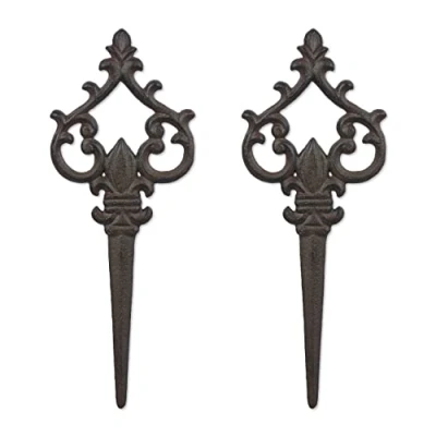 Image of Relaxdays 2X Garden Stakes, Antique Design, HxW 32x13 cm, Flower Pots &amp; Beds, Ornament, Post, Decor, Cast Iron, Brown, 100%, 32 x 13 1 cm