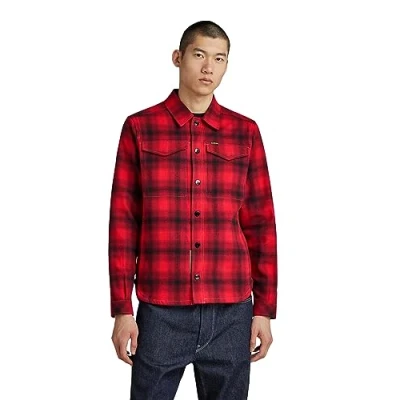 Image of G Star RAW Mens Check Overshirt Red Cotton Size Medium