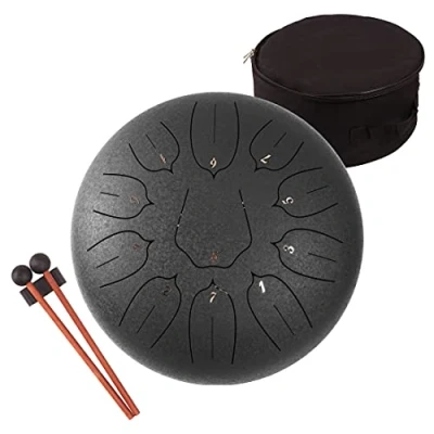 Image of Lomuty 12 Inches 30 CM Steel Tongue Drum 11 Notes C Major Tuned Percussion Instrument Handpan with Bag, Music Book, Mallets and Finger Picks(Black)