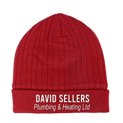Image of TeddyTs Personalised Business Logo Men&#039;s Thermal Insulated Beanie Hat (Red)