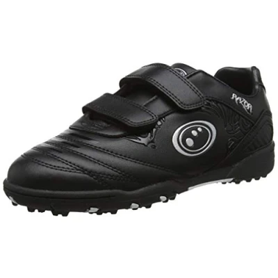 Image of Optimum Unisex Kids&#039; Razor Football Boots Flat Moulded Turf Outsole Easy Fastening Astro Trainers PU Leather Flexible &amp; Comfortable Fit Black/Silver Size 2 (EU 35)