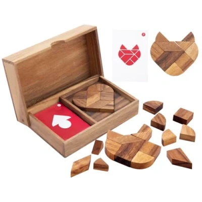 Image of Engelhart 350101 Double Tangram Heart Wooden Puzzle Ecological Game 1 and 2 Players from 4 Years