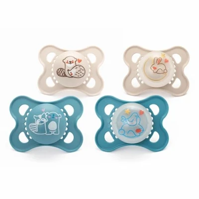 Image of MAM Original Day &amp; Night Soothers 0 6 Months 4 Pack Includes 2X Glow in The Dark Dummies Orthodontic Design Baby Accessories Blue (Various Designs)