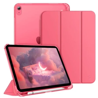 Image of FINTIE Case Compatible with iPad 10th Generation (2022) 10.9 Inch, Ultra Slim Protective Cover Matte Back Shell Pencil Holder, Auto Wake Sleep, Pink